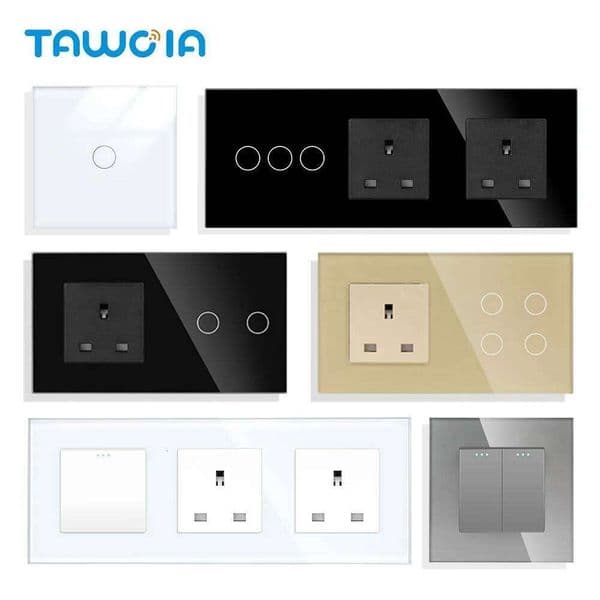 TAWOIA UK Power Socket Touch Glass USB Double Outlet Triple 13A Wall Sockets Button Switch Fits British Standard Plugs