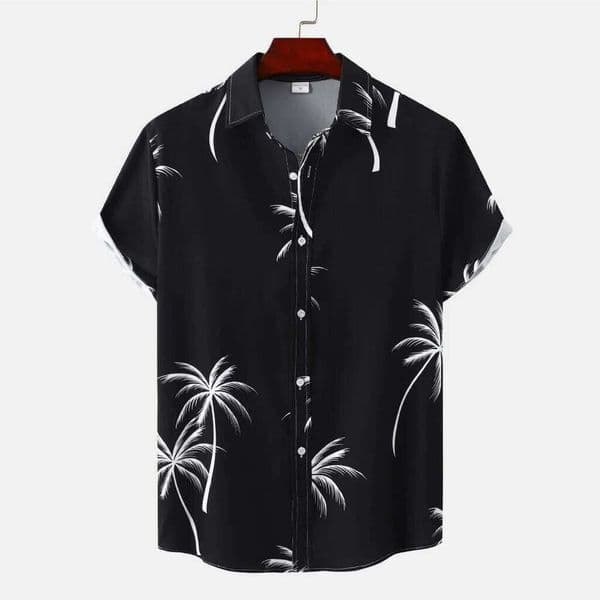 Men's Coconut Tree Shirt Short Sleeve Button Down Black White Palm Graphic Tops Summer Beach Holiday Fashion Male Clothing