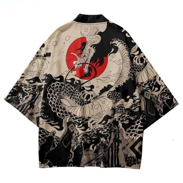 Traditional Samurai Kimono Men Japanese Anime Dragon Print Cosplay Haori Female Women Yukata Tops Summer Robe