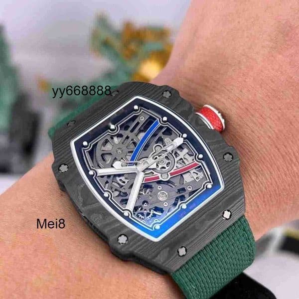 Luxury watch Limited Edition R M 6702 Automatic Mechanical Watch UltraThin 7.8mm Thickness Tourbillon Hollow Case Skeleton Dial Men Wristwatch Carbon Fiber MeiIRAK