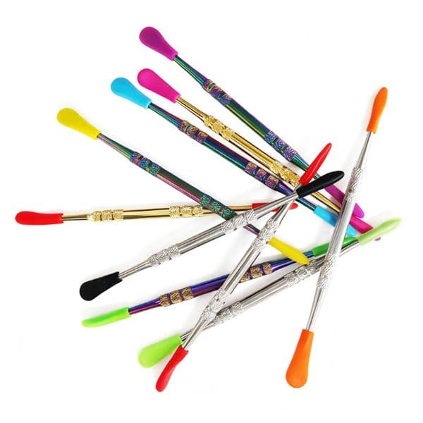 Colorful Rainbow Silver Gold Wax Tools Spoon With Silicone Cover Smoking Accessories Containers Clean Tool For Dry Herb Tobacco Bowl Mat Wholesale