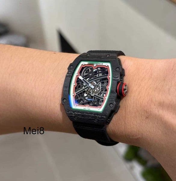 Limited Edition Ultra-thin 7.8mm Luxury mens watch Mechanical Wristwatch Automatic Watches Rich M 67-02 Tourbillon Hollowed Watch NTPT Carbon Fiber Skeleton MeiJMZ7