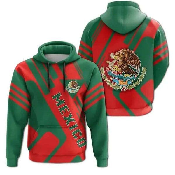 Vintage Mexico Flag Print Men's Clothing Hip Hop Personality Hooded Sweatshirts Fashion Hoodies Long Sleeve Green Red Pullovers
