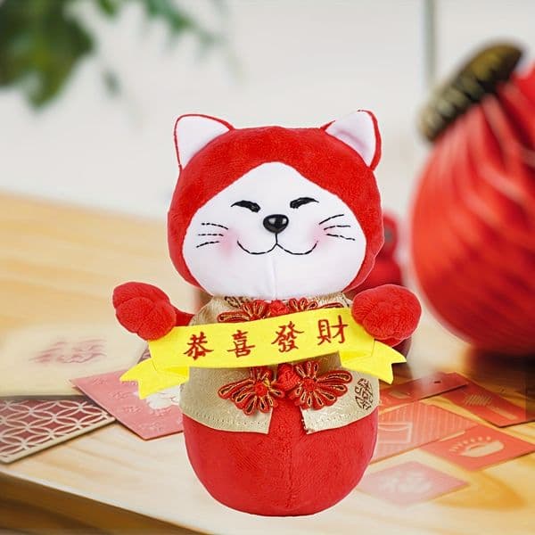 New Year Spring Festival New Product Tumbler Doll Lucky Cat Ornament Home Decor Festive Holiday Atmosphere Indoor Decoration
