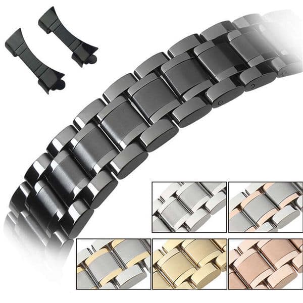 Master craftsman's five-bead solid stainless strap with butterfly clasp, curved black chain, 12mm fine steel watch strap, 20mm