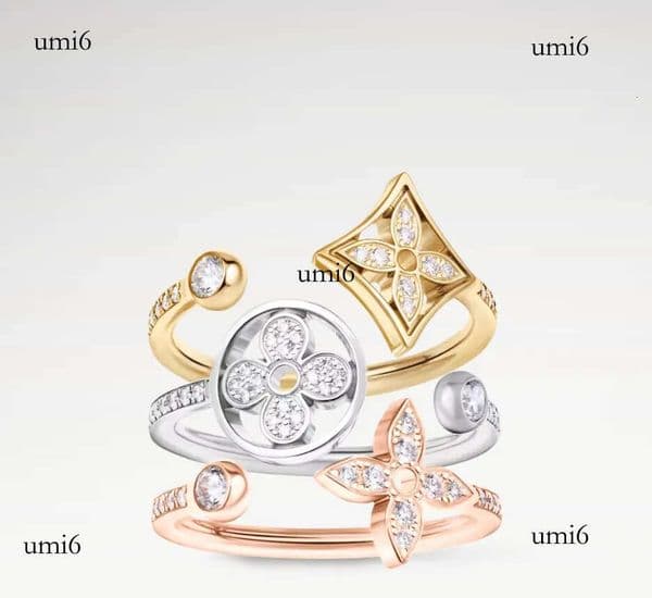With BOX Ring designer ring Classic for crystal flower Women diamonds Designer Jewelry love Stud Flower Wedding Rings open size