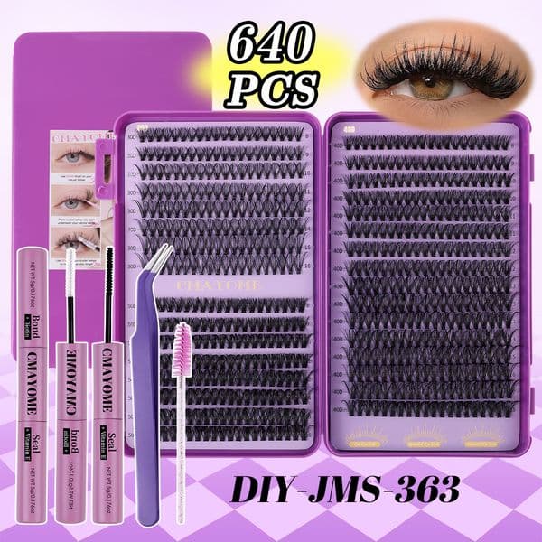Lash Clusters - 640Pcs DIY Individual Eyelashes Fluffy Volume Eyelash Extension Kit with Lash Bond and Seal Strong Hold, Handmade Reusable Lashes Natural Look