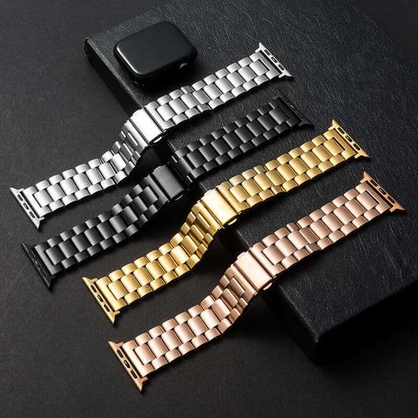 Suitable for Watch strap, stainless steel three-bead fashion metal Apple watch strap