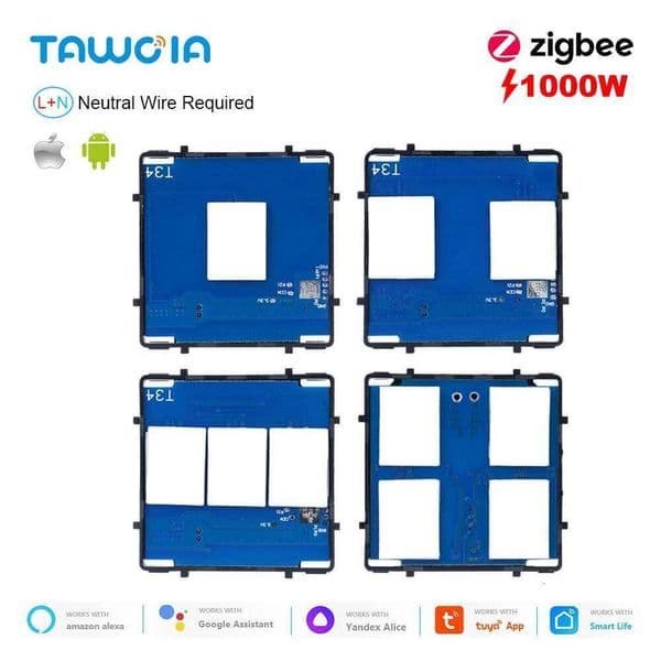 TAWOIA ZTUN1000W86 ZigBee Touch Switch Function Key 1/2/3/4 Gang APP Voice Control Without Glass Panel, Need Neutral Wire, 1000W