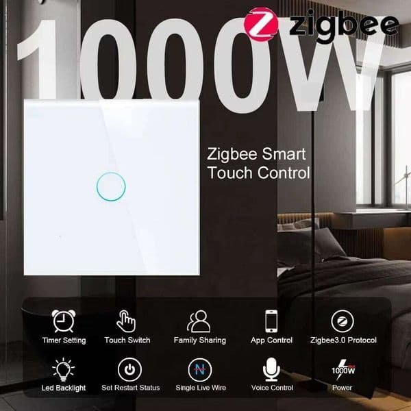 Tawoia Zigbee Touch 1000W1/2/3/4Gang Only Live Wire Light EU Switch Work With Alexa Google Tuya Smart Life