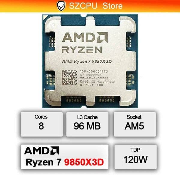 New AMD R7 9850X3D Ryzen 7 9850X3D Processor 8C/16T 120W up to 56 GHz L396M Socket AM5 but without cooler