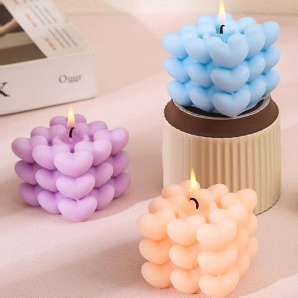 Candle Wholesale Valentine's Day Heart-Shaped Handmade Magic Cube Aromatherapy Qixi Festival Gift Fragrance Souvenir Heart Bubble
