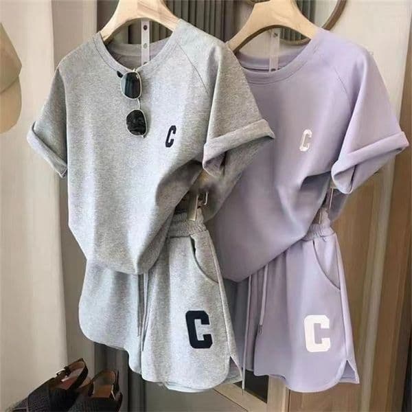 Women Printed Letter Casual Tracksuit Loose Short Sleeve Top and Shorts Set Plus Size Breathable Loungewear for Summer Daily Sports Wear
