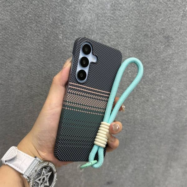 Dele Is Suitable for Samsung Phone Sunset Gold Half-Cover Carbon Fiber Pattern Galaxy Plus Built-In Magnetic Hard Case, S25 Matte Lightweight Protective Cover,