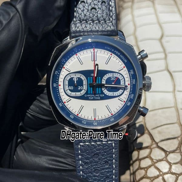 New Top Time B01 Martini Racing AB01772A1G1X1 Quartz Chronograph Mens Watch White Dial Steel Case Blue Leather Strap 44mm Gents Watches Pure_Time C153c