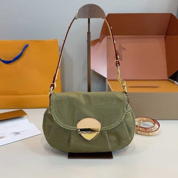 Army Green Denim Womens Designer Sunset Bag Underarm Purse Flap Crossbody Shoulder Bags Quality Handbag Cowboy Canvas Bag