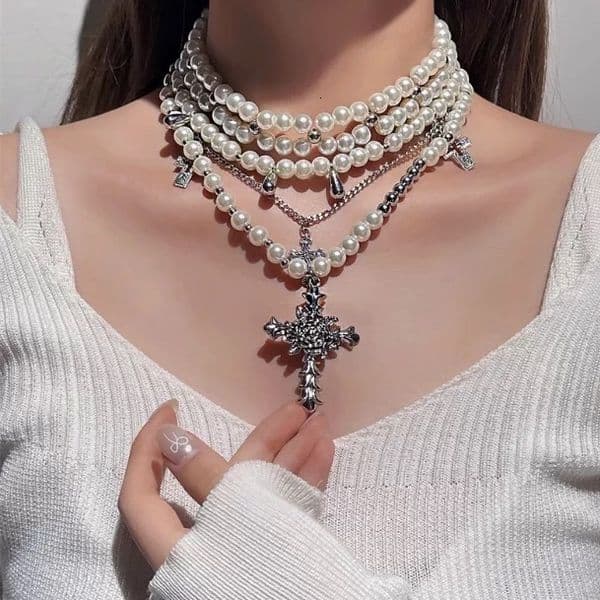 and Girl's Exquisite Baroque Choker, Light Luxury Niche Pearl Sweet Cool Style Layered Multi-layer Necklace