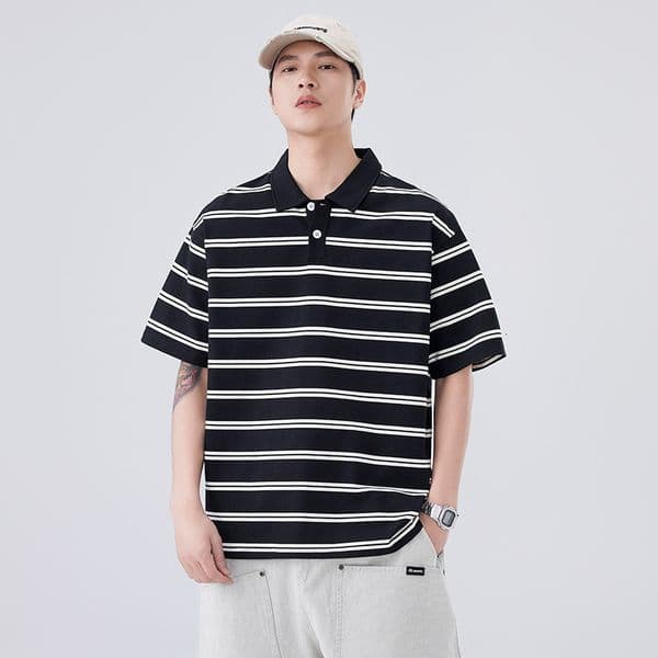 Bestseller Anyang Striped Color-Blocked Men's Polo Shirt With Collar, Short-Sleeved, Summer 2026 New Style, Loose And Versatile, Couple's Turn-Down Collar Top Ddmytues