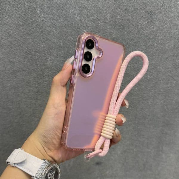 Dele Is Suitable Galaxy Phone Case, Pink Glossy Chameleon Flat Surface, New High-End Protective Case S25 Ultra, Metal Frame Buttons, Simple Design for S24 Plus,