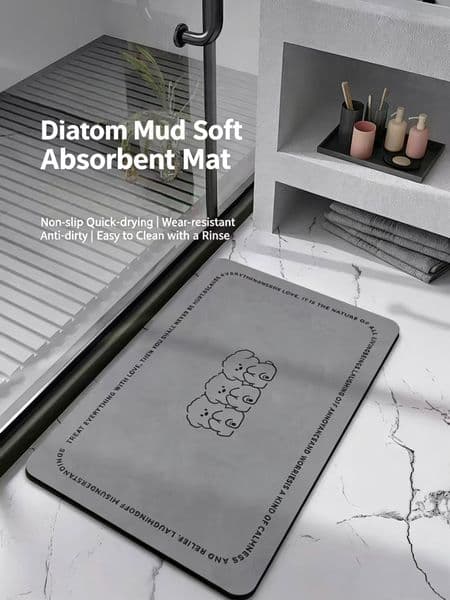 Silicone Diatomite Bath Mat Non-Slip Absorbent Shower Rug Soft Quick-Dry Bathroom Floor Carpet Home Decor