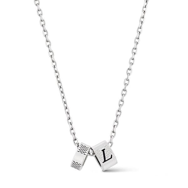 Silver-Toned Necklace With Letter Textured Cylinder Accents Delicate Elegant Jewelry Gift For Her High - Quality Stylish Accessory