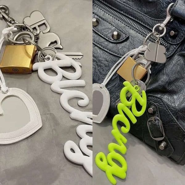 Keychains Lanyards New Charm Metal Lock Chain Letter Rodeo Leather Keychain Handbag Backpack Handheld Crossbody Bag Car Key Product 302