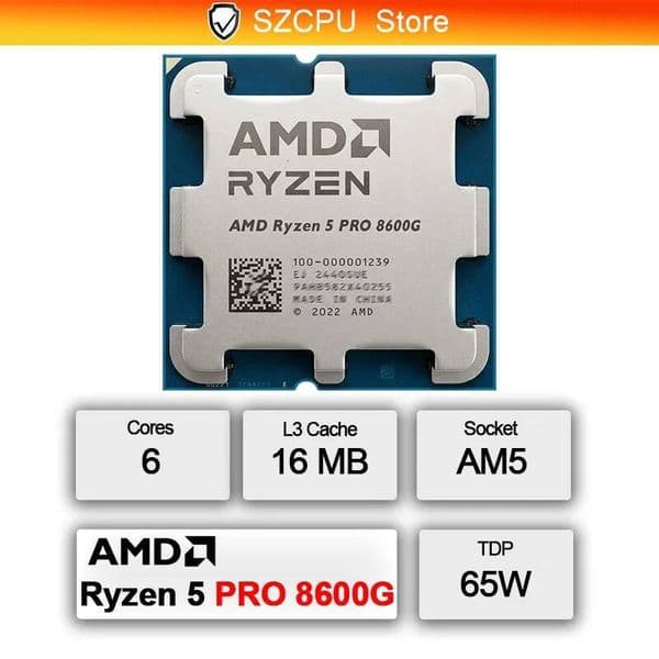 AMD Ryzen 5 PRO 8600G - New Ryzen 5 8000-G Series 6-Core 43 GHz Socket AM5 65W AMD Radeon 760M Processor - 100-000001239