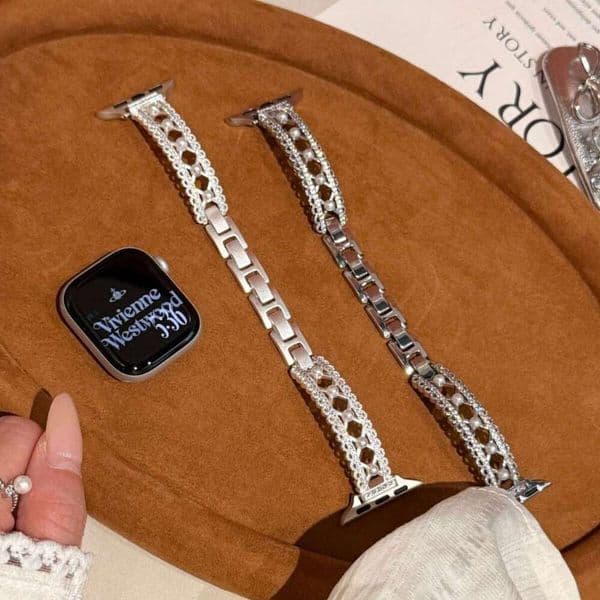 Lace pearl copper chain metal watch strap suitable for Apple Watch iwatch 11th generation 10/98 UltraSE