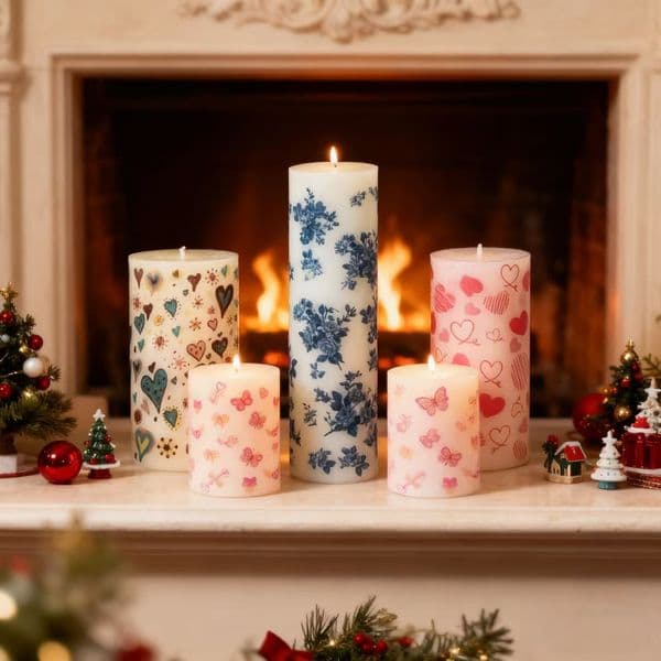 European Style Colorful Decal Large Pillar Birthday Wedding Hotel Decoration Cross-Border Valentine's Day Printed Candle ddmyAug