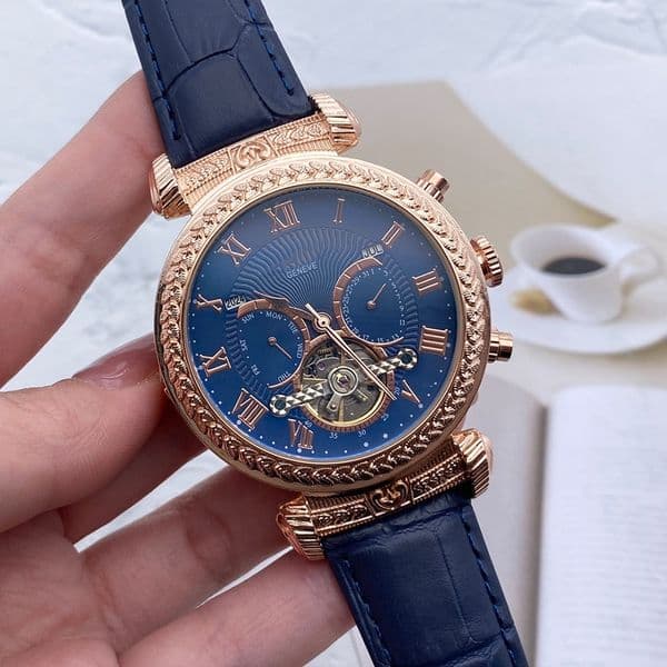 Men vintage designer carved case Luxury quality wristwatch automatic movement Skeleton tourbillon watches men leather strap business male Reloj
