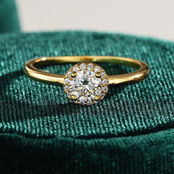 High Quality Luxury Round Bag Circle Plated 18K Gold Moissanite S925 Silver Ring for Women