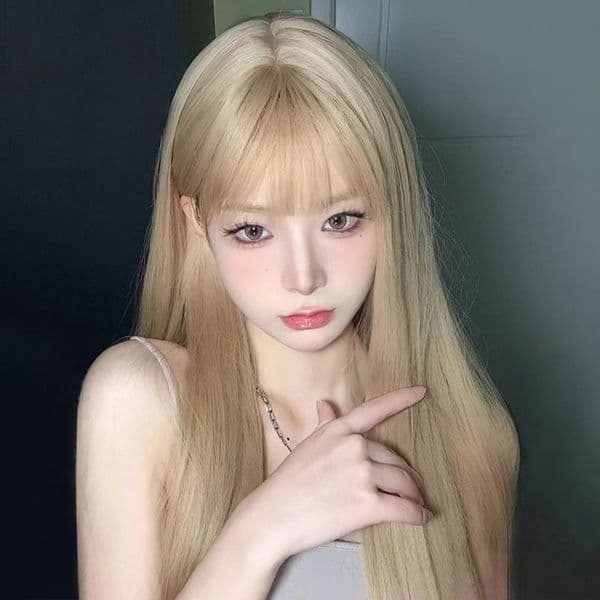 Hit product European and American Style White gold for Women Summer Thin Long Straight Hair Fashion Natural Seamless Invisible Full Wig