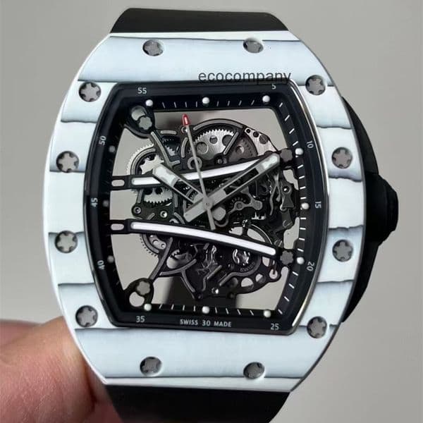 Top quality r m watch 35-03 67-02 61-01 mens watch super clone watches tourbillon mechanical movement carbon TPT sapphire crystal glass 43mm with box 83B8