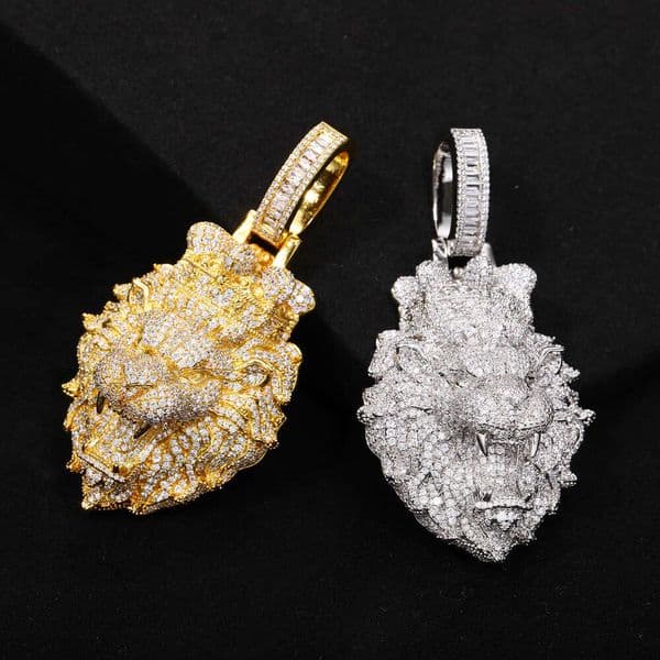 European American Cross-Border Three-Dimensional Crown Lion Pendant Micro-Inlaid Zircon Hip-Hop Necklace Personality Domineering Jewelry Wholesale for Men and