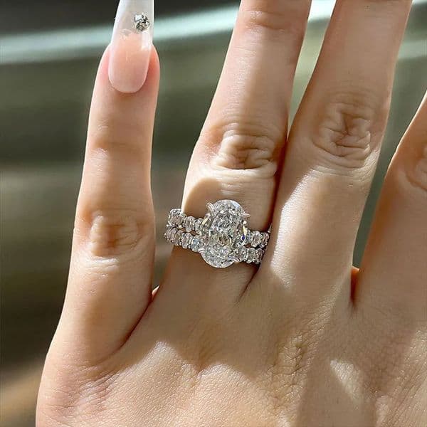 Designer Rings for Women Silver Polished 2Pcs Stackable Ring Set Round & Rectangular Cut Sparkling Diamond-Look Stones Glamorous Night Out