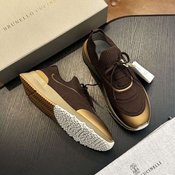 Men's Designer-Inspired Knit Sneakers - Low-Top Slip-On Shoes with Metallic Toe Cap for Casual & Business Wear