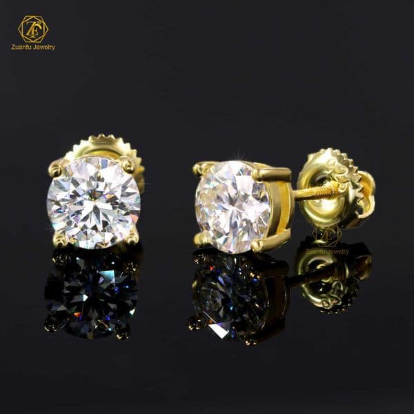 Hot sale cheapest price 925 silver 5mm 65mm round white colored moissanite screw back stud earrings for women 18k gold plated