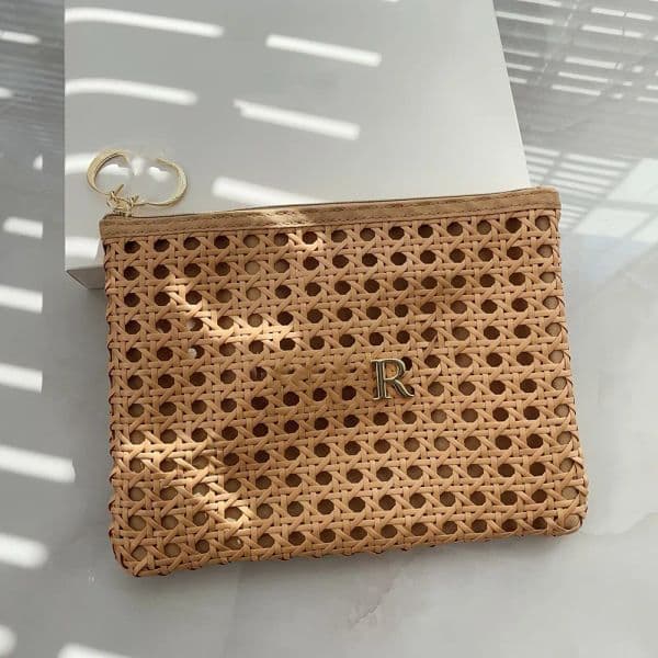Designer Women Lady Rattan weaved Zipper Giveaway Bag Classic Cosmetic Beauty Pouch Makeup Organizer Storage Case with VIP Gift Box