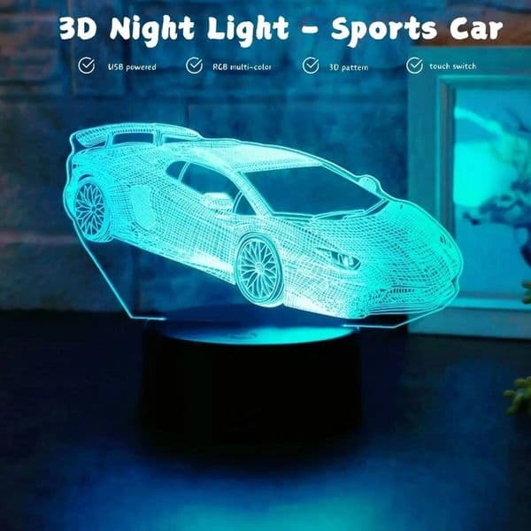 USB sports car acrylic 3D night light, touch 7-color, bedroom racing party themed desktop decoration atmosphere gift light. ddmynov