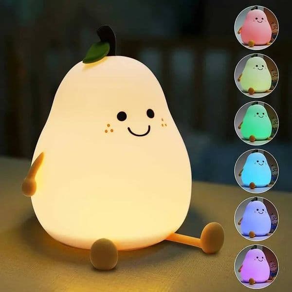 Lights Kids Pear Shaped Cute Silicone Nightlight 7 Colors Dimmable Night Lamp USB Charging for Bedroom Bedside Room ddmynov