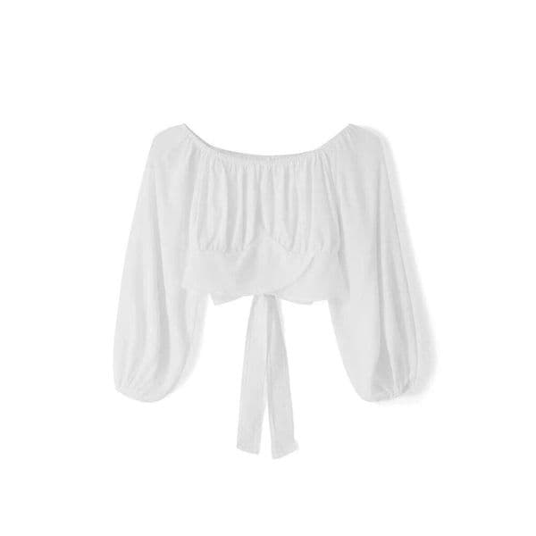Women Off Shoulder Shirts Puff Long Sleeve Slim Fit Cropped Tops Fashion Blouse Streetwear
