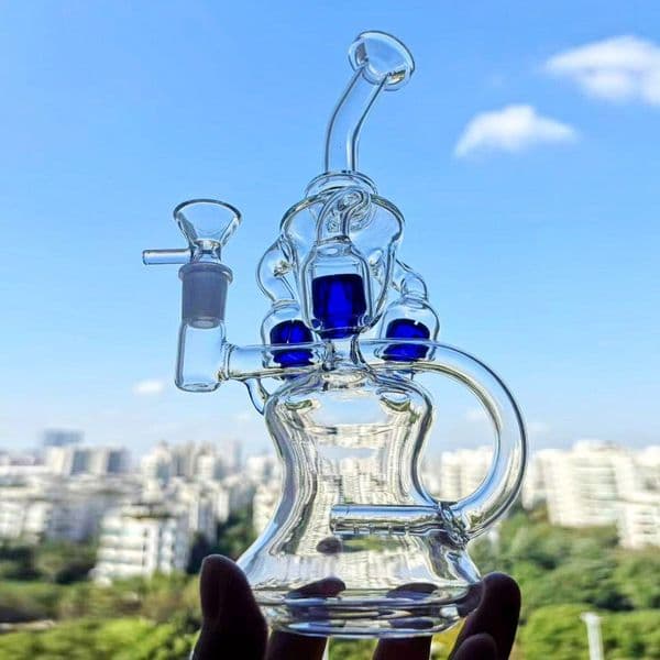 blue heady glass hookah pipes purple recycler oil smoking bong bubbler dry herb Burner Water Pipe 14mm shisha accessory