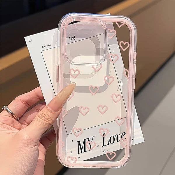 Phone Case Love Heart Phone For Case Iphone 13 16 15 11 12 14 Pro Max 17 Air Silicone 2 IN 1 Shockproof Soft Clear Cover