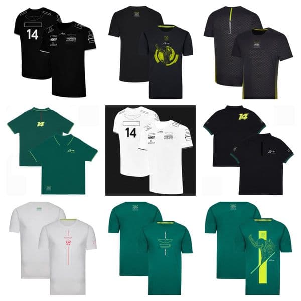 F1 racing suit, green team size 14 and 18, Formula One logo racing top, summer polo shirt, men's and women's quick drying comfortable breathable short sleeved shirt