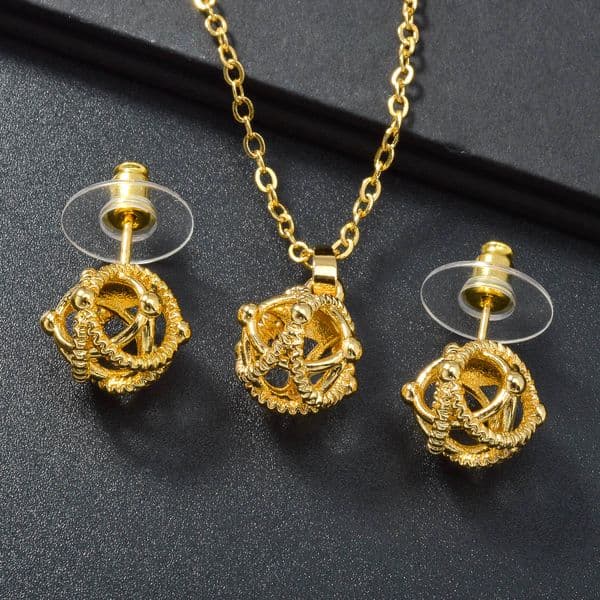 Gold Plated Hollow Star Round Drop Earrings Pendant Necklace Jewelry Set For Men and Wome Fine Quality Unisex Ins Copper Ear Accessories Pendientes Bijoux