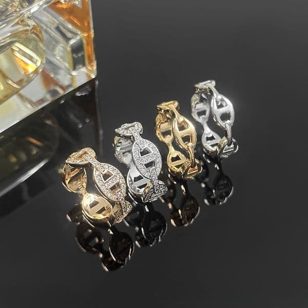 Luxury Band Ring S925 Silver Anchor Chain Ring Hollow Round Ring Minimalist Designer Ring for Women Fashion Jewelry Party Gift with Box