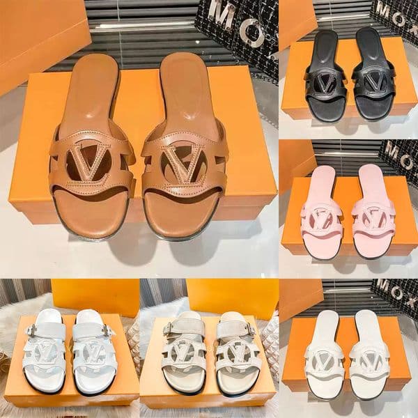 Designer Slippers Women Slides Slippers Ladies Summer Mules Outdoor Classic Flat sandals Fashion Sandals Metal Buckle Versatile for Commuting