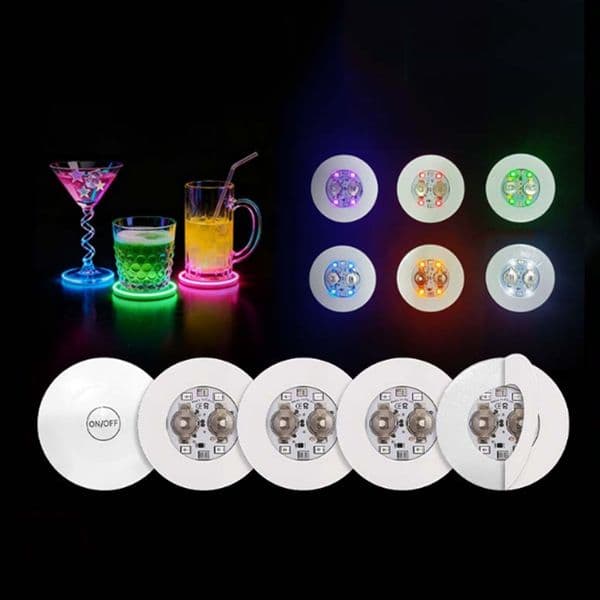 Mini Glow LED Coaster Mats Pads Flashing Creative Luminous Bulb Bottle Cup Sticker Mat Light Up For Club Home Party Decoration