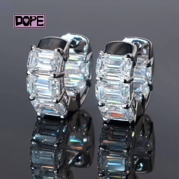 Elegant Iced Out Hoop Earrings U Shaped Eternity VVS Emerald Cut 925 Sterling Silver Sparkling Moissanite Earrings