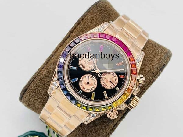 Designer Watch tona Wristwatch Men Automatic 18K Rose Gold Case Day Sapphire Bezel Full Diamond 7750 Chronograph Movement Rubber Strap VRS Factory